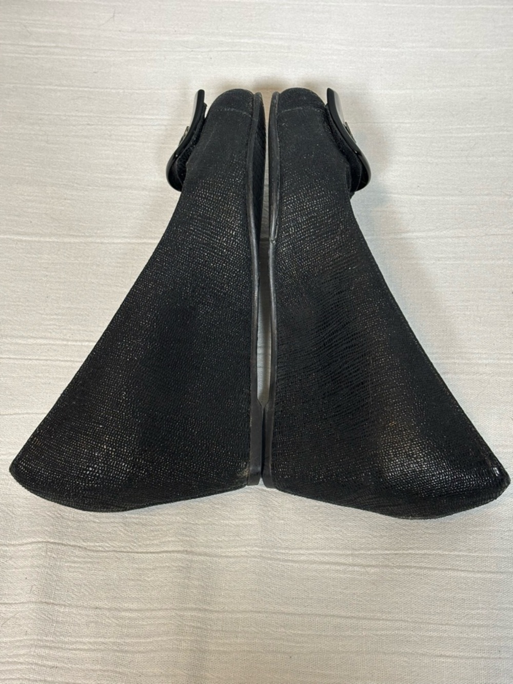 Stuart Weitzman Bucalina Textured Buckle Wedge Shoes-Black-Women Size 6.5 - Picture 6 of 11